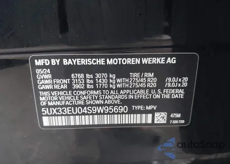 2025 BMW X5 M60I z USA, uszkodzony, nr VIN 5UX33EU04S9W95690